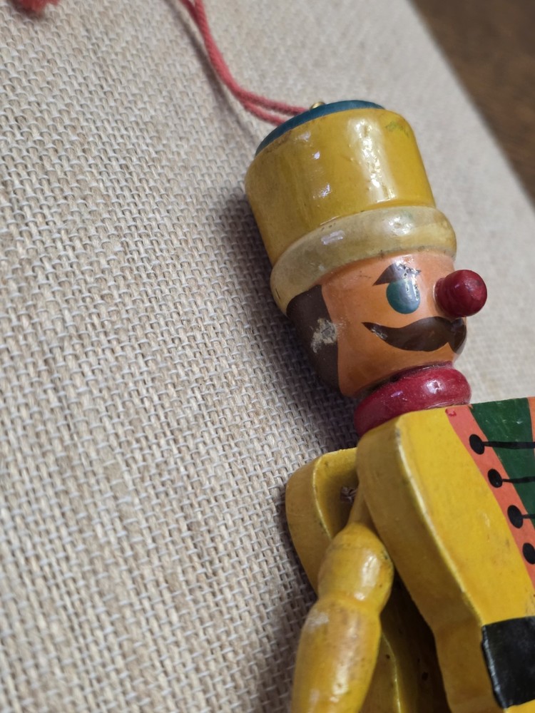 Vintage Wood Toy Nutcracker Soldier Christmas Pull String