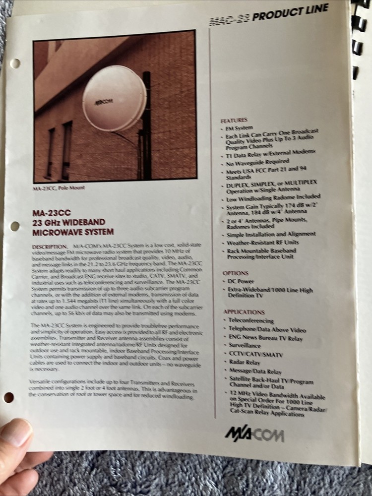 M/A-COM M/A-23CC Transmitter/Receiver Operator's Manual 1984