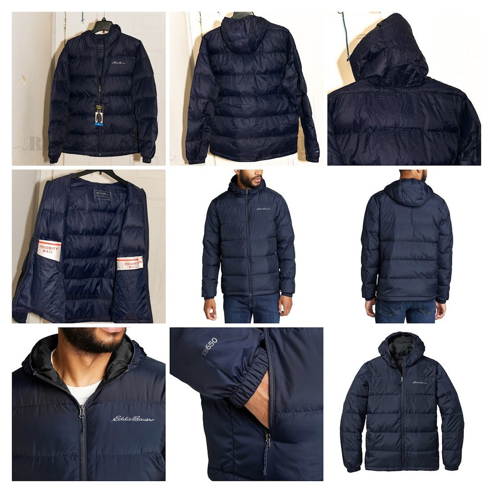 Blue NWT Eddie Bauer Men’s Hooded Down Jacket