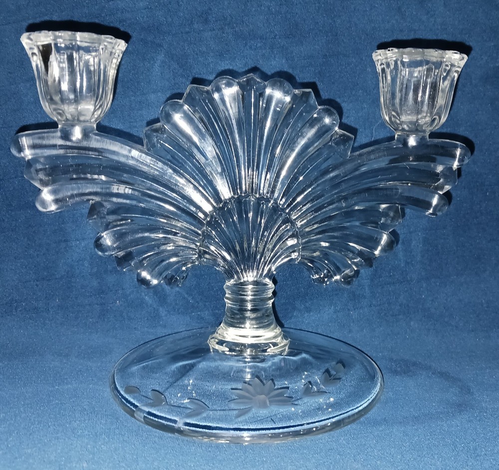Crystal ART DECO Style Flared Double Candle Holder on Base