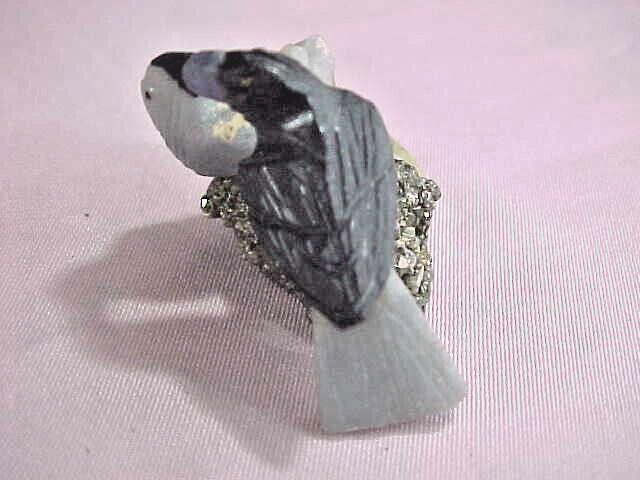Carved Stone Birds Pyrite Base