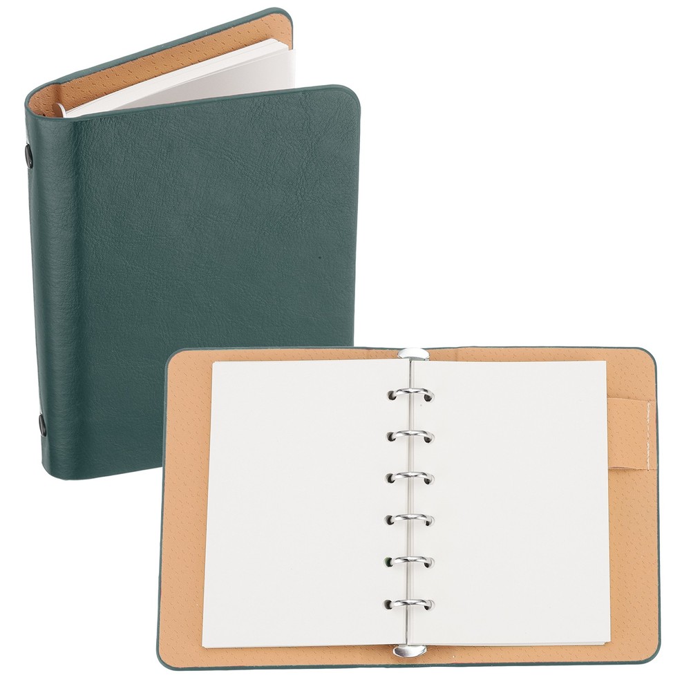 6 Ring Binder Cover A7 Leather Notebook Binder with 50 Sheets Paper, Green