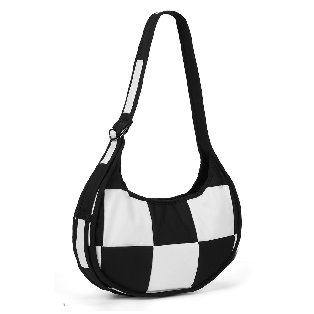 Checkered Crossbody Crescent Bag Medium Shoulder Hobo Cloud Bag Structured Ca...