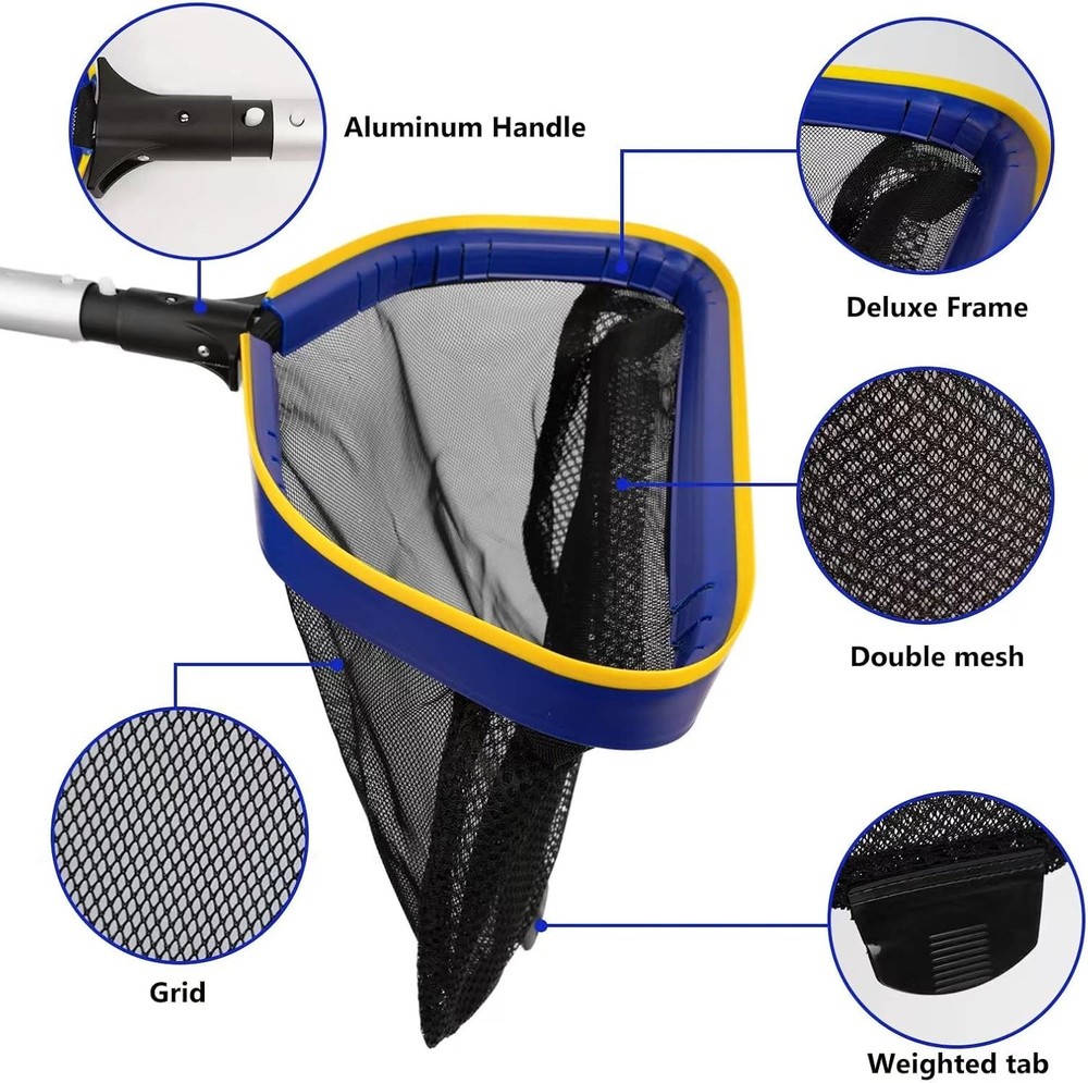 Pool Skimmer Net 10ft Adjustable Pole Heavy Duty Deep Bag Leaf Rake