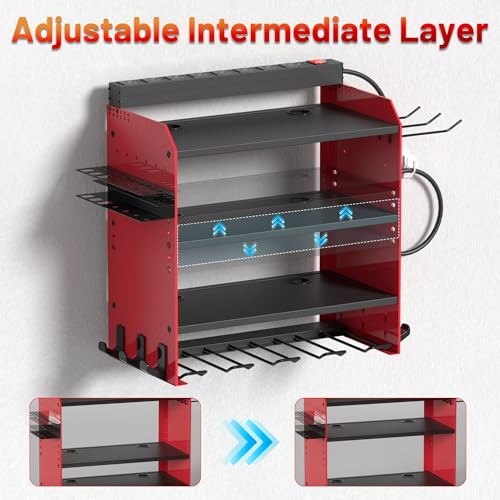 Power Tool Organizer Wall Mount with Charging Station, Garage 4 Drill 4 layer