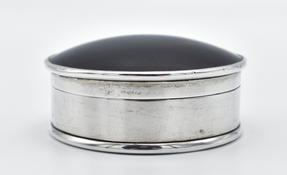 Antique Solid Silver Faux Tort Shell Powder Box Snuff Box 1921