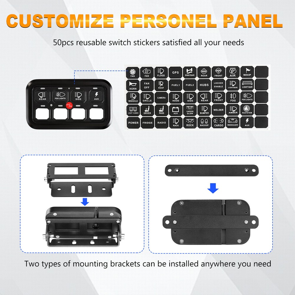 AUXBEAM UTV 8 Gang 1200W LED Work Lights Relay Control Switch Panel Toggle Blue