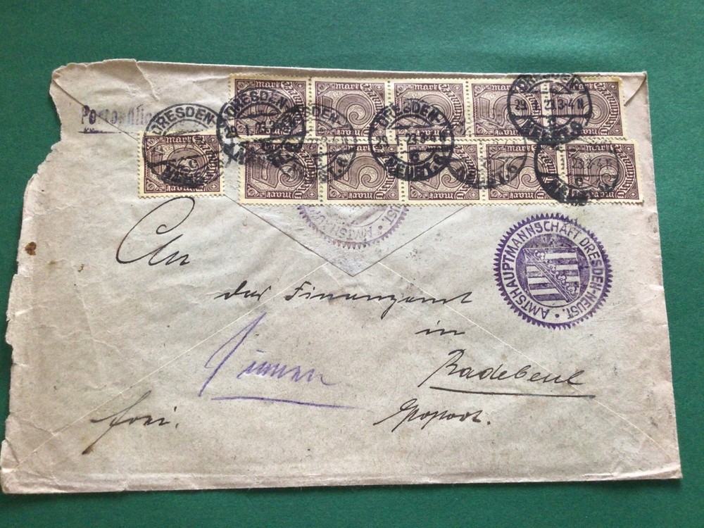 Germany 1923 Super Hyperinflation Dresden  stamps postal cover   Ref 62374