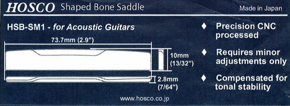Pre-shaped Bone Saddle for some Martin Acoustic guitars