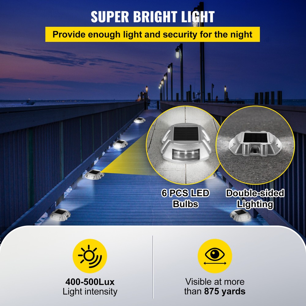 VEVOR 16pcs Solar Driveway Lights 6 LED White Light for Path Step Dock Deck IP68