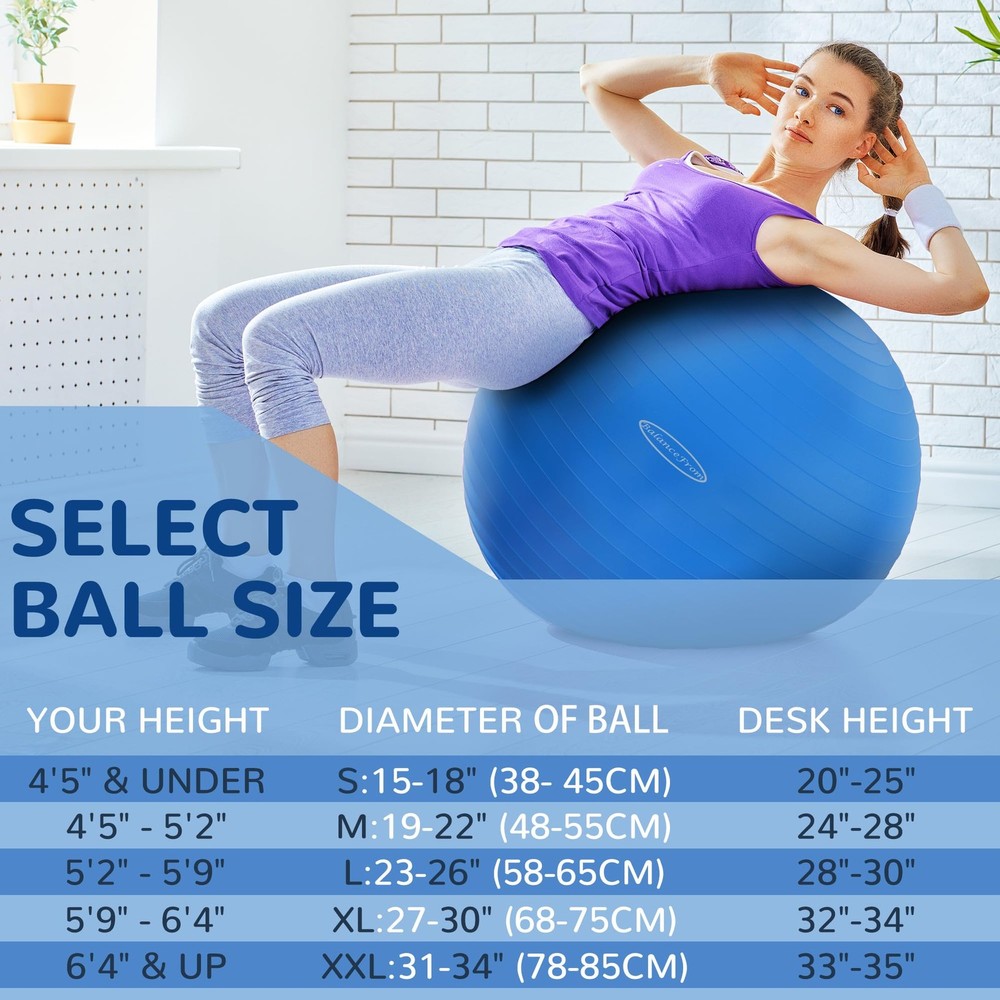 Anti-Burst Slip Resistant Exercise Ball with Quick Pump 2000-Pound Capacity B...