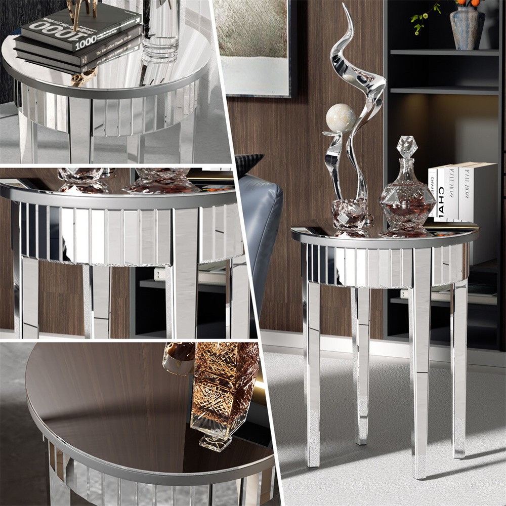 Luxury Silver Crystal Mirrored Sofa Side End Bedside Accent Table Bedroom Decor
