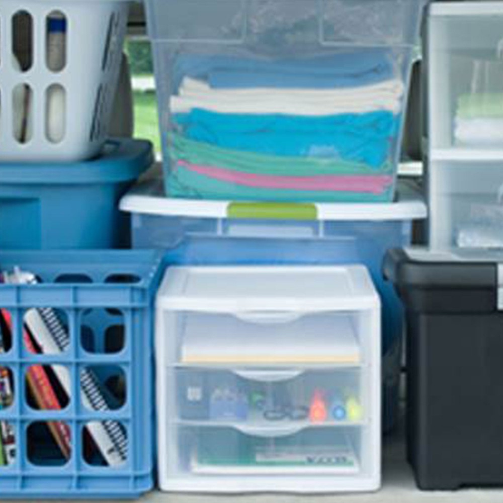 Sterilite ClearView Compact Stacking 3 Drawer Storage Organizer System, (8 Pack)