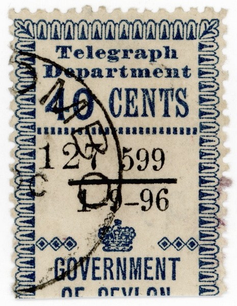 (I.B) Ceylon Telegraphs : Provisional 40c (1896)