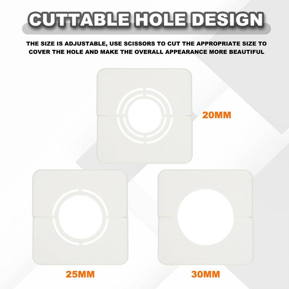 6pcs Wall Split Flange 0.79" Plastic Square Split Flange Pipe Cover, White