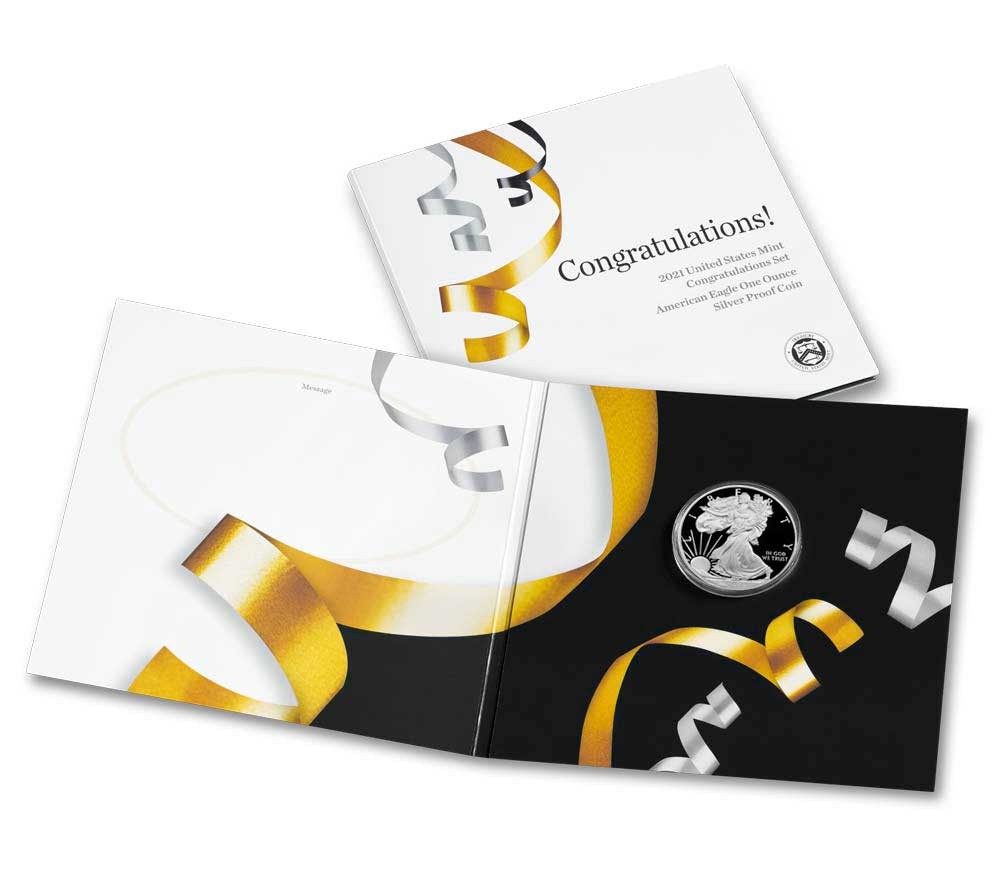 2021-W Proof $1 Type 1 American Silver Eagle Congratulations Set Box, OGP &