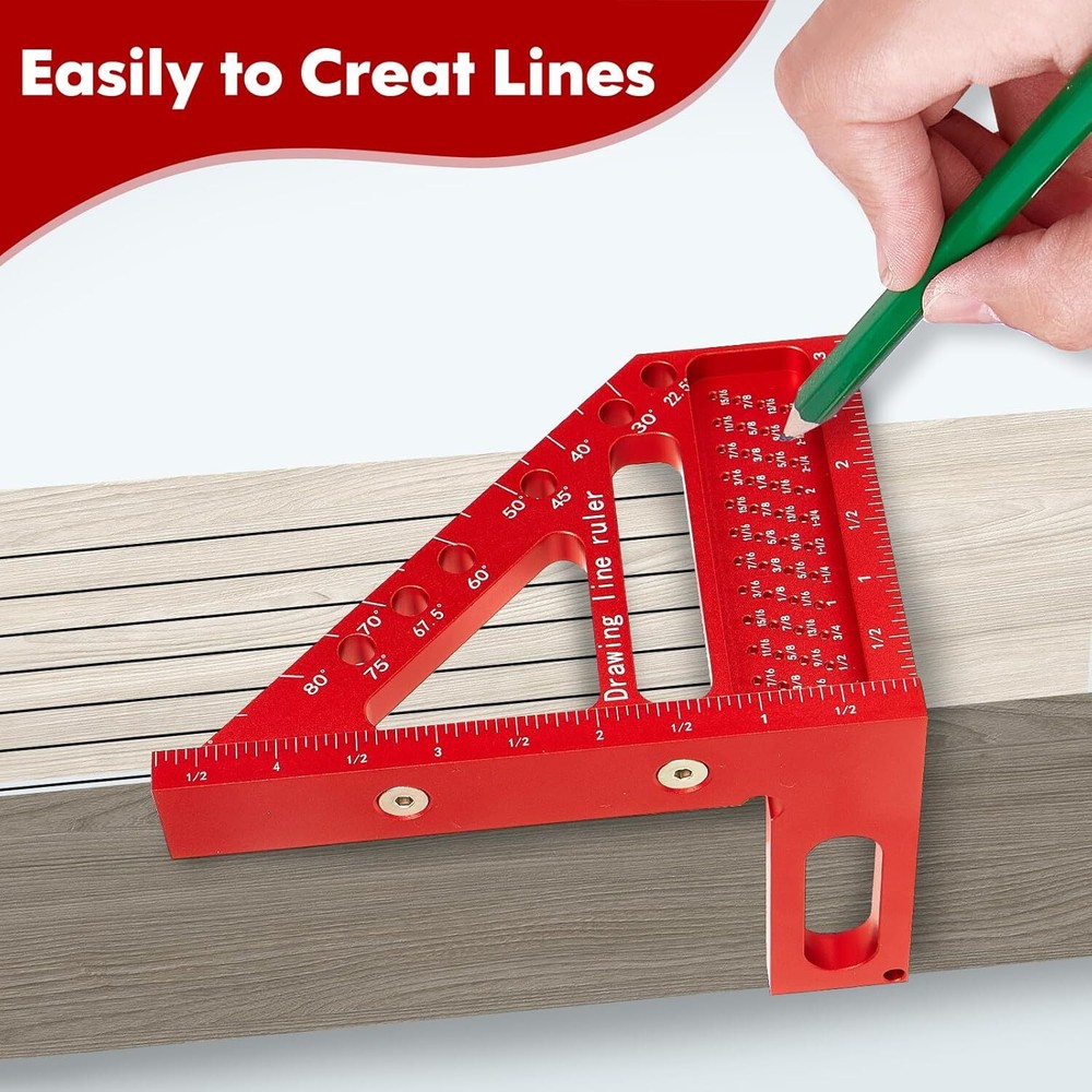 3D Multi-Angle Carpenter Square Hole Scribing Ruler, Aluminum Alloy Multi Ang...
