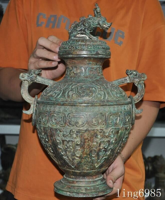 ancient China dynasty Bronze ware beast statue Wine Vessel Wineware Zun pot