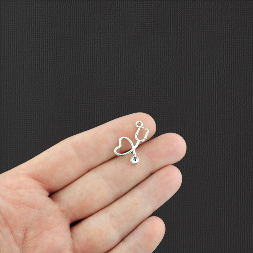 15 Stethoscope Antique Silver Tone Charms - SC2212