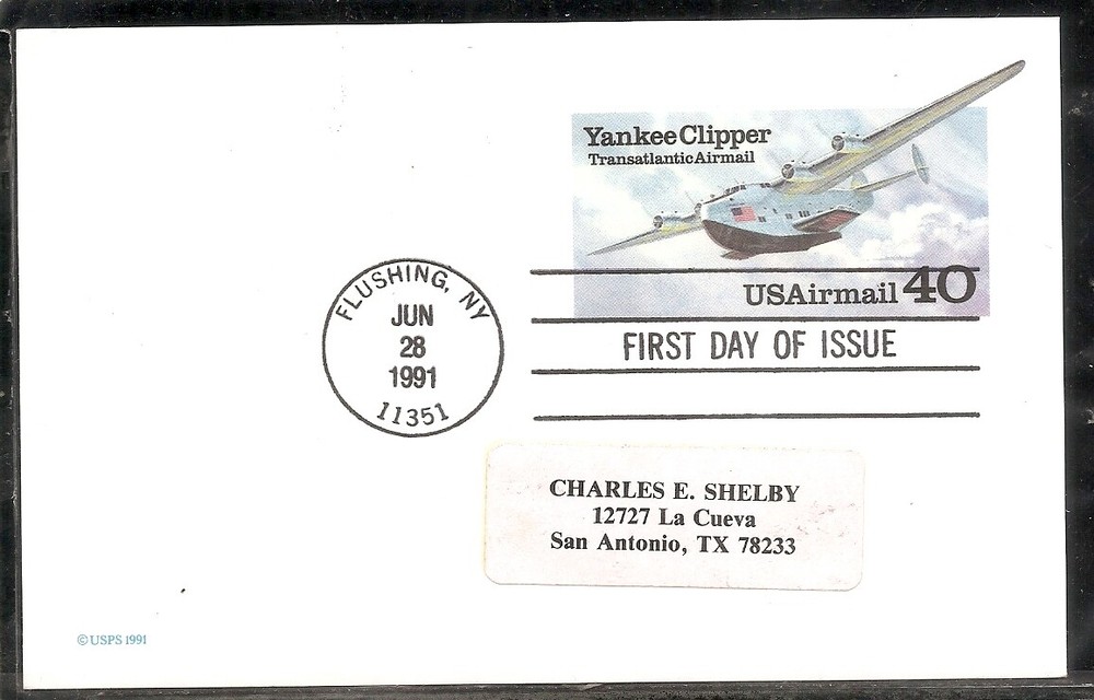 US SC # UXC25 Yankee Clipper Postal Card FDC. No Cachet