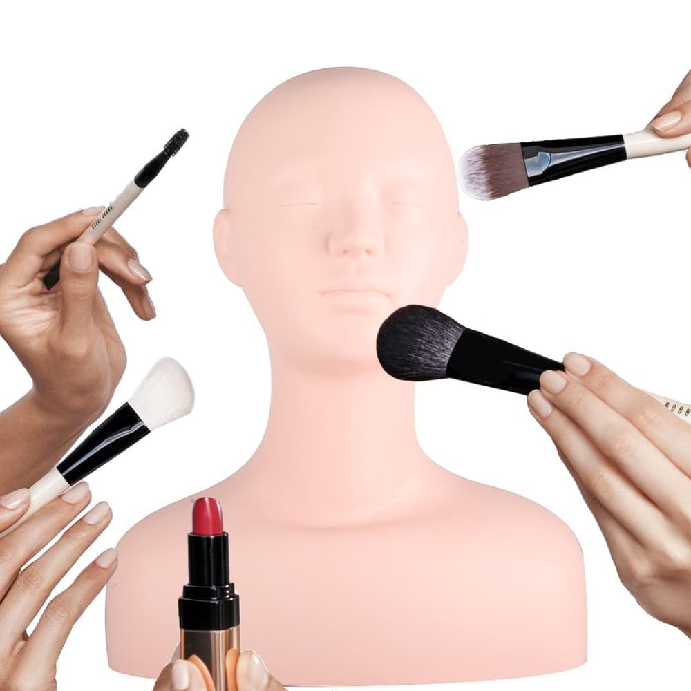 Multi Function Makeup Practice Model, Esthetics Soft Mannequin Head with Shoulde