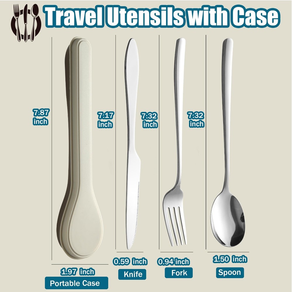 Travel Utensils with Case, Portable Silverware Set for Work, 1, Gray
