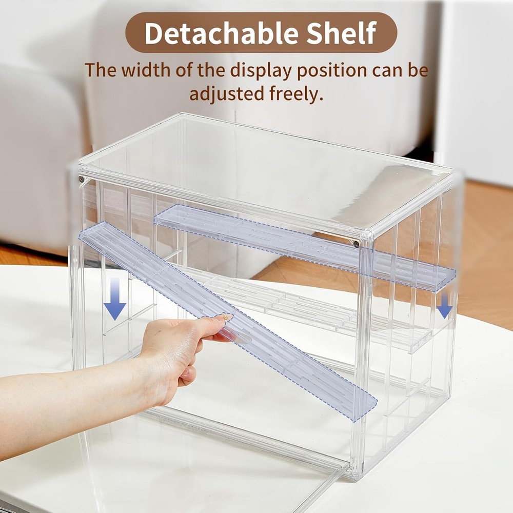Adjustable Acrylic Display Case 3 Pack, 4-Layer, Magnetic Door, Stackable, Hobby