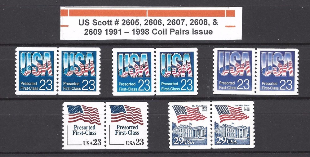 SCOTT # 2605, 2606, 2607, 2608, & 2609 Regular Coil Pairs MNH Issues