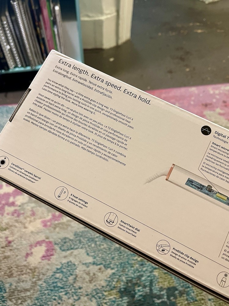 T3 SinglePass Curl X 1" Curling Iron Digital Tech Extra-Long Barrel 9 Settings