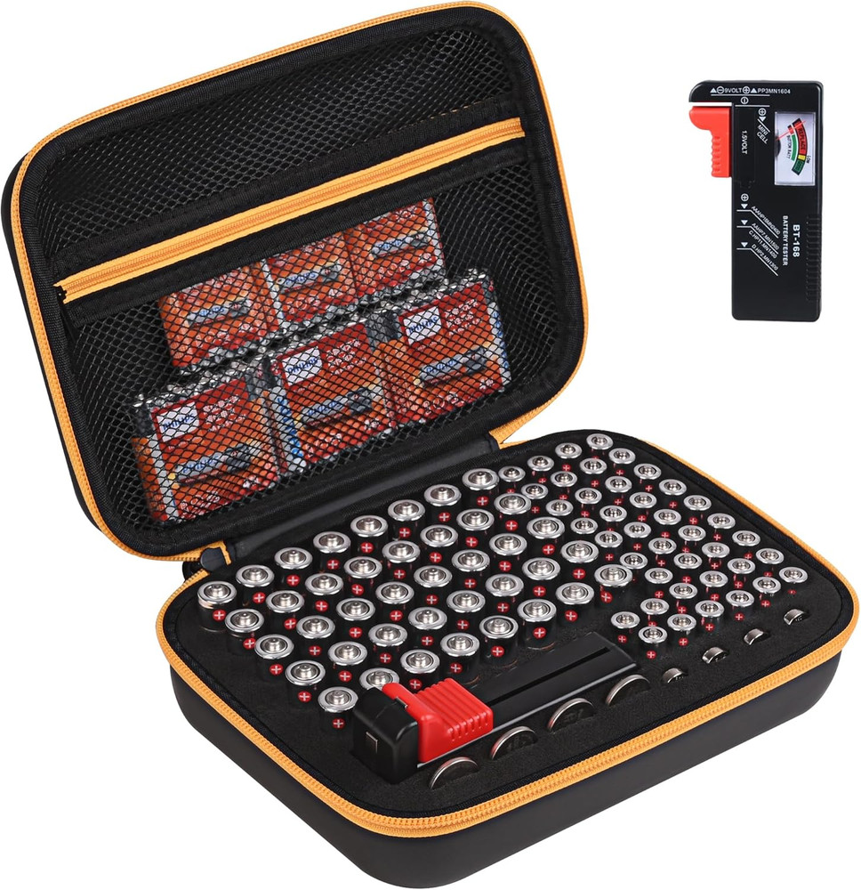 Battery Organizer Storage Case with Tester for AA AAA Button Battery Holder Carr