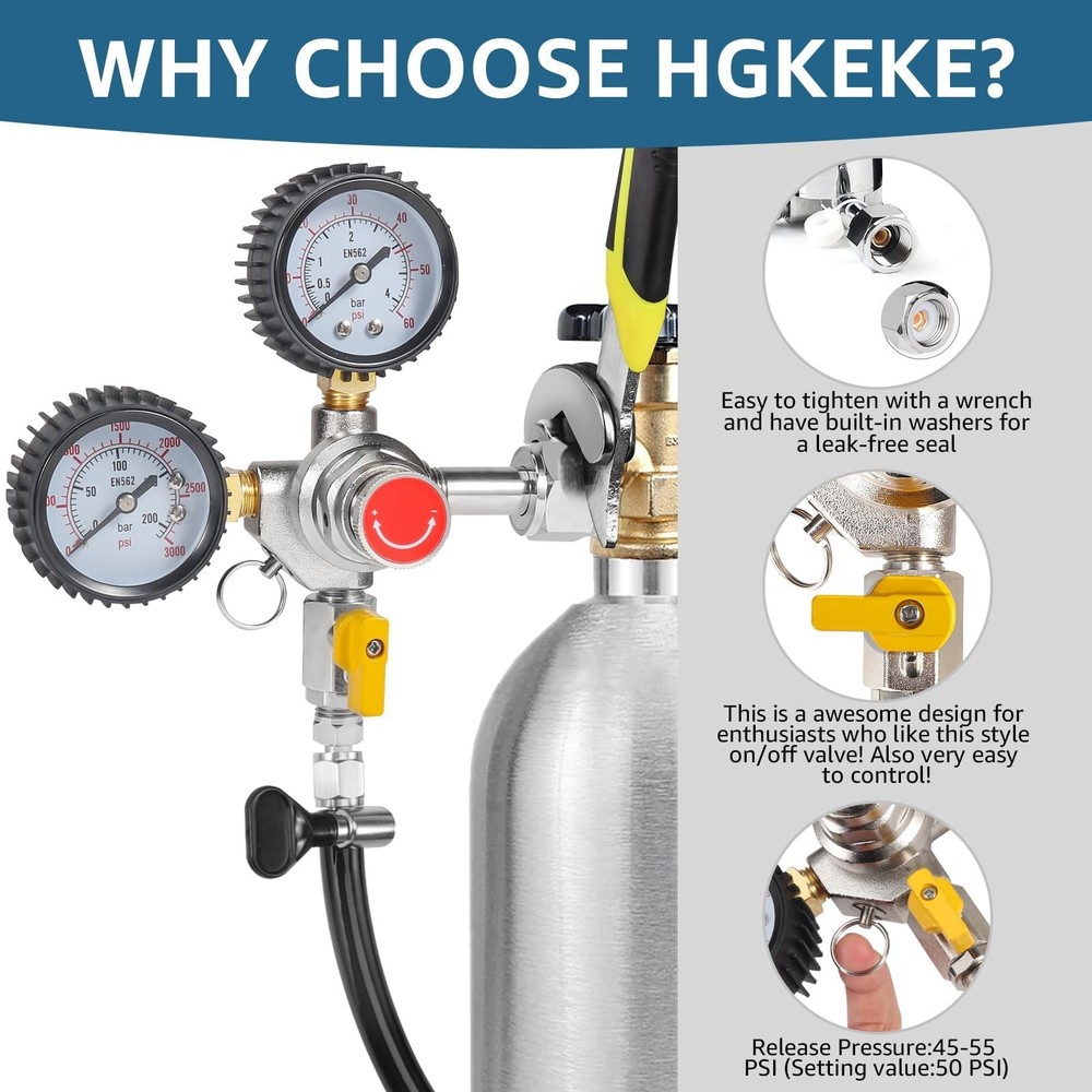 CO2 Regulator Draft Beer Regulator 60PSI Output Pressure Dual Stages Kegerato...