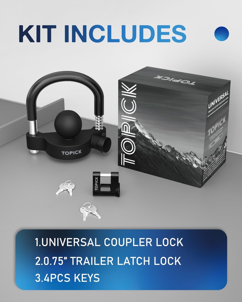 TOPICK Keyed Alike Trailer Coupler Lock Set, Kit Include Black