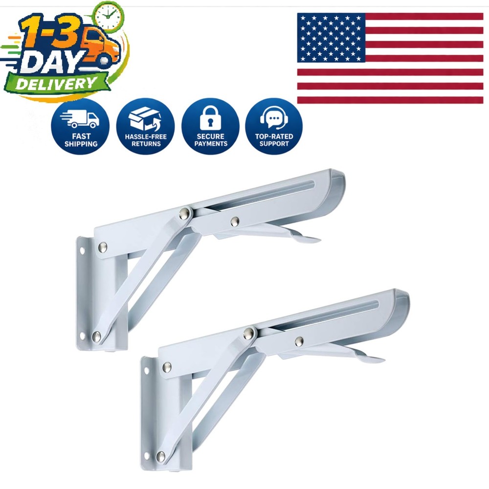 Elegant White Folding Shelf Brackets, Metal Support for DIY Projects, 2 Pcs