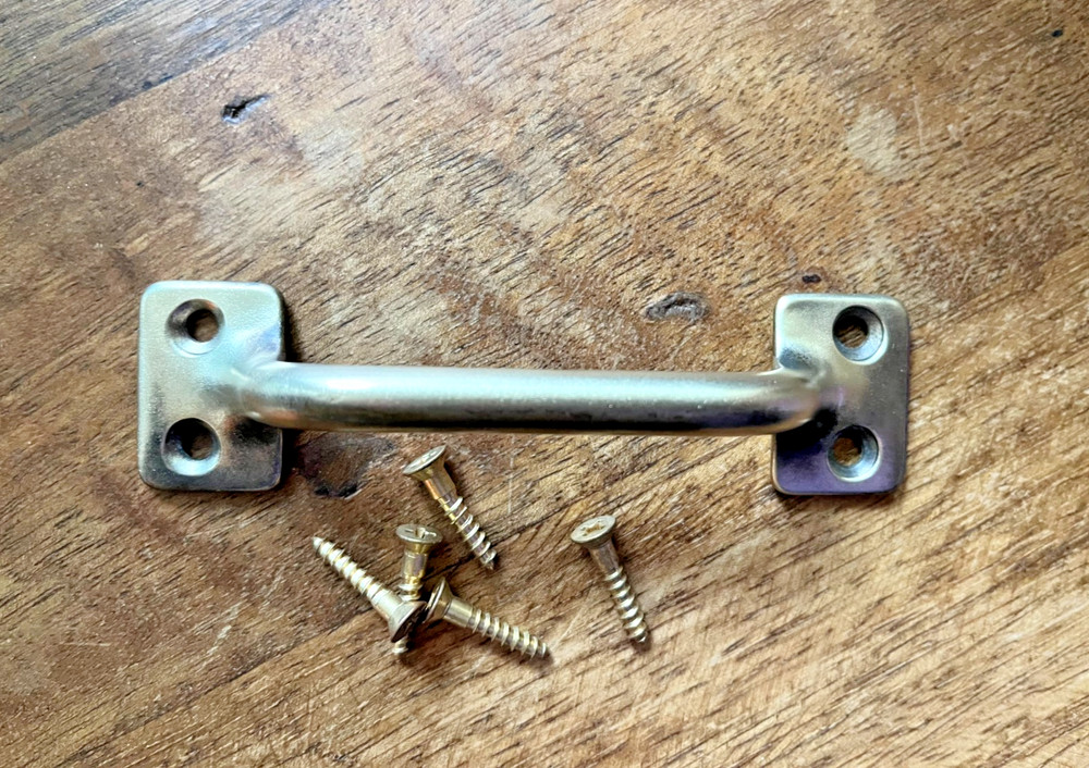 Vintage Antique Solid Brass Window Sash Bar Handle Drawer Pull & Screws 4 1/8"