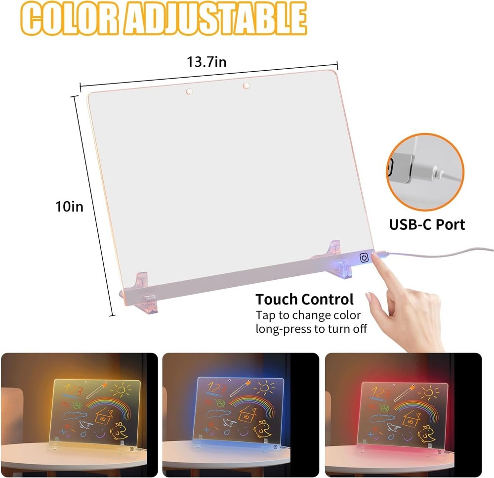 LED Doodle Glow Note Board 13.7''x10'' – 7 Colors for Creativity & Fun