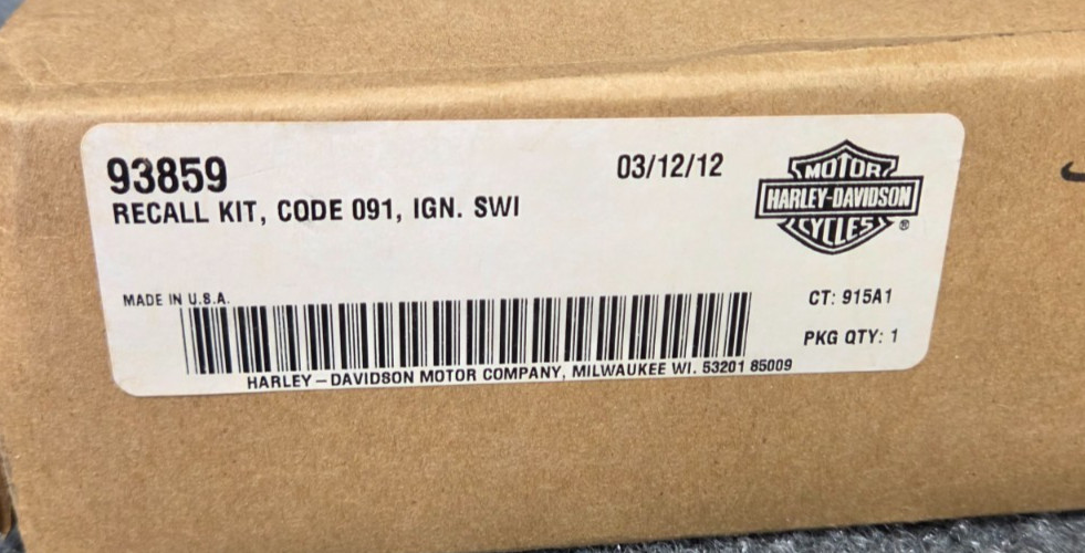 OEM HARLEY-DAVIDSON IGNITION SWITCH RECALL KIT CODE 091 93859