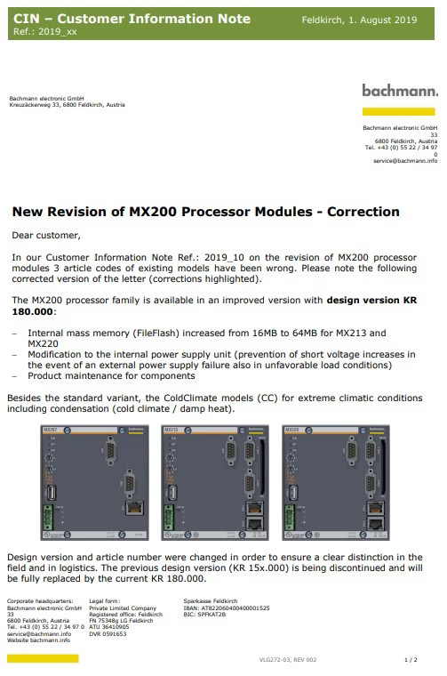 Bachmann MX213 CPU I/O Controller PLC Processor Module 00031491-00 *Bare/New*