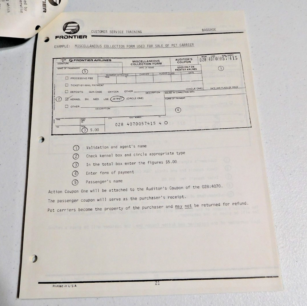 RARE VINTAGE FRONTIER AIRLINES 1983 BAGGAGE PROGRAMMED INSTRUCTION MANUAL
