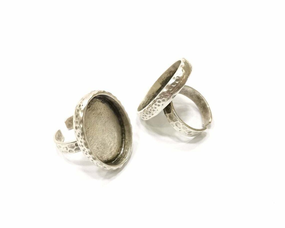 Ring Blank Setting Hammered Base Bezel inlay Backs Cabochon Antiq.Silver G21040