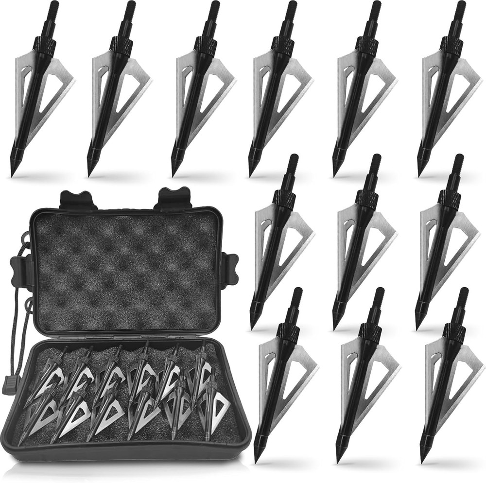 16Pcs 100Grain 3Blade Hunting Archery Broadhead Compound Bow Fixed Arrowhead Tip