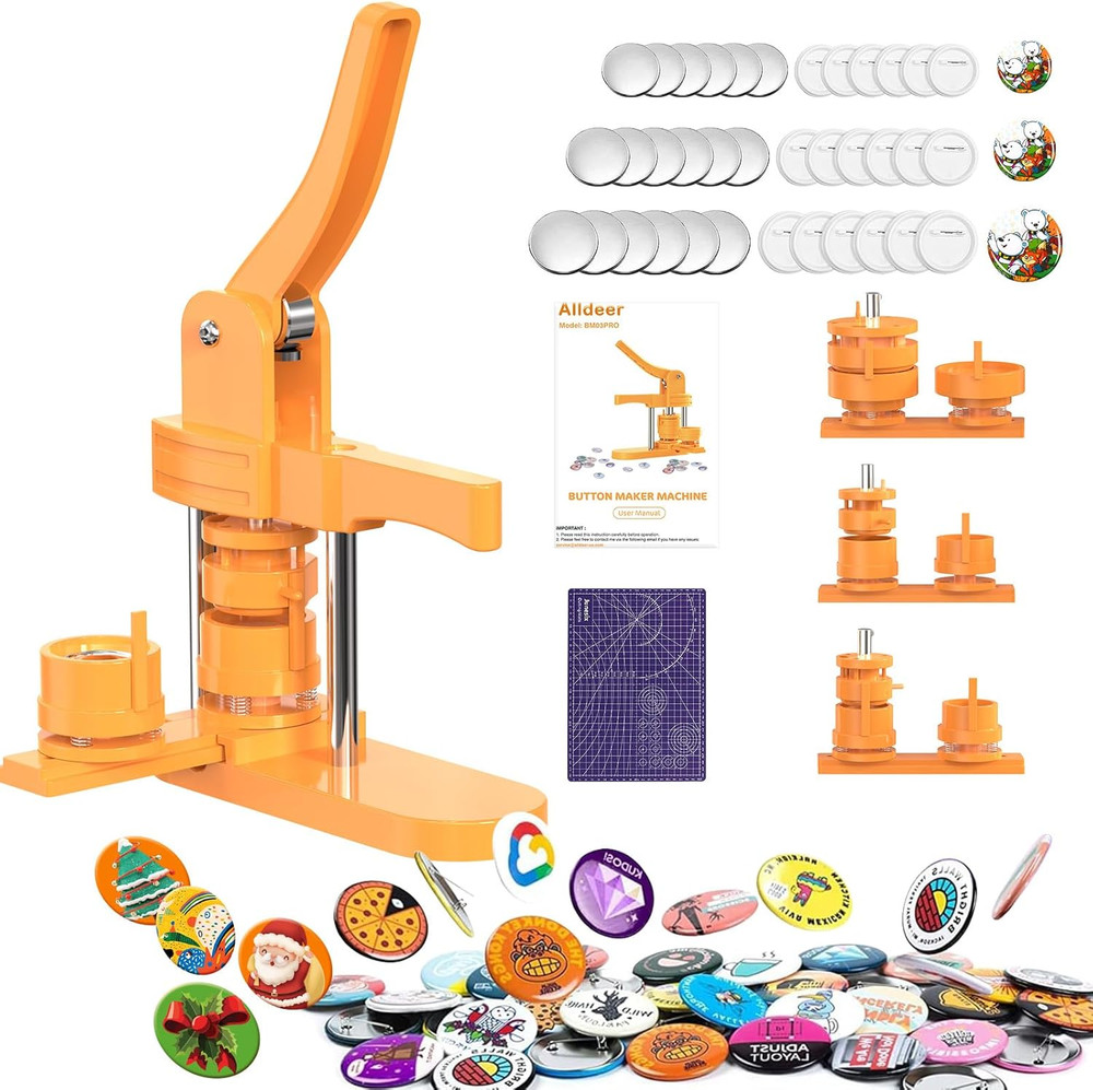 DIY Button Maker Kit - 25+32+44mm with 300 Plastic Backs for Custom Pins
