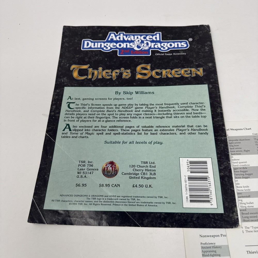 Advanced Dungeons & Dragons 2nd Edition, 9463 ~ Thief's Screen