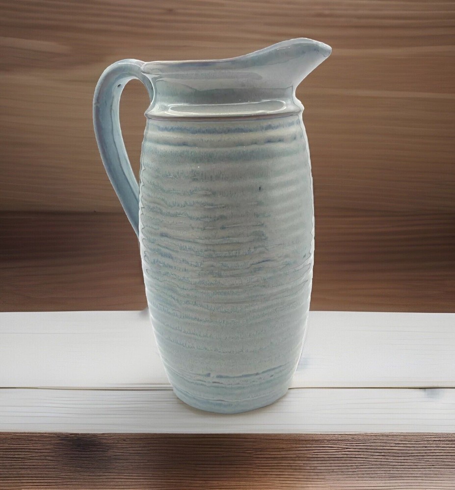 Creative Co-op Light Blue & Gray Stoneware Pitcher 9.25" Tall