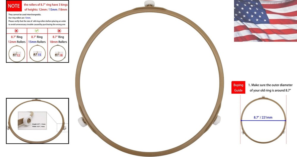 8.7" Microwave Turntable Ring - 15mm Rollers, Durable 2-Pack Replacement Parts