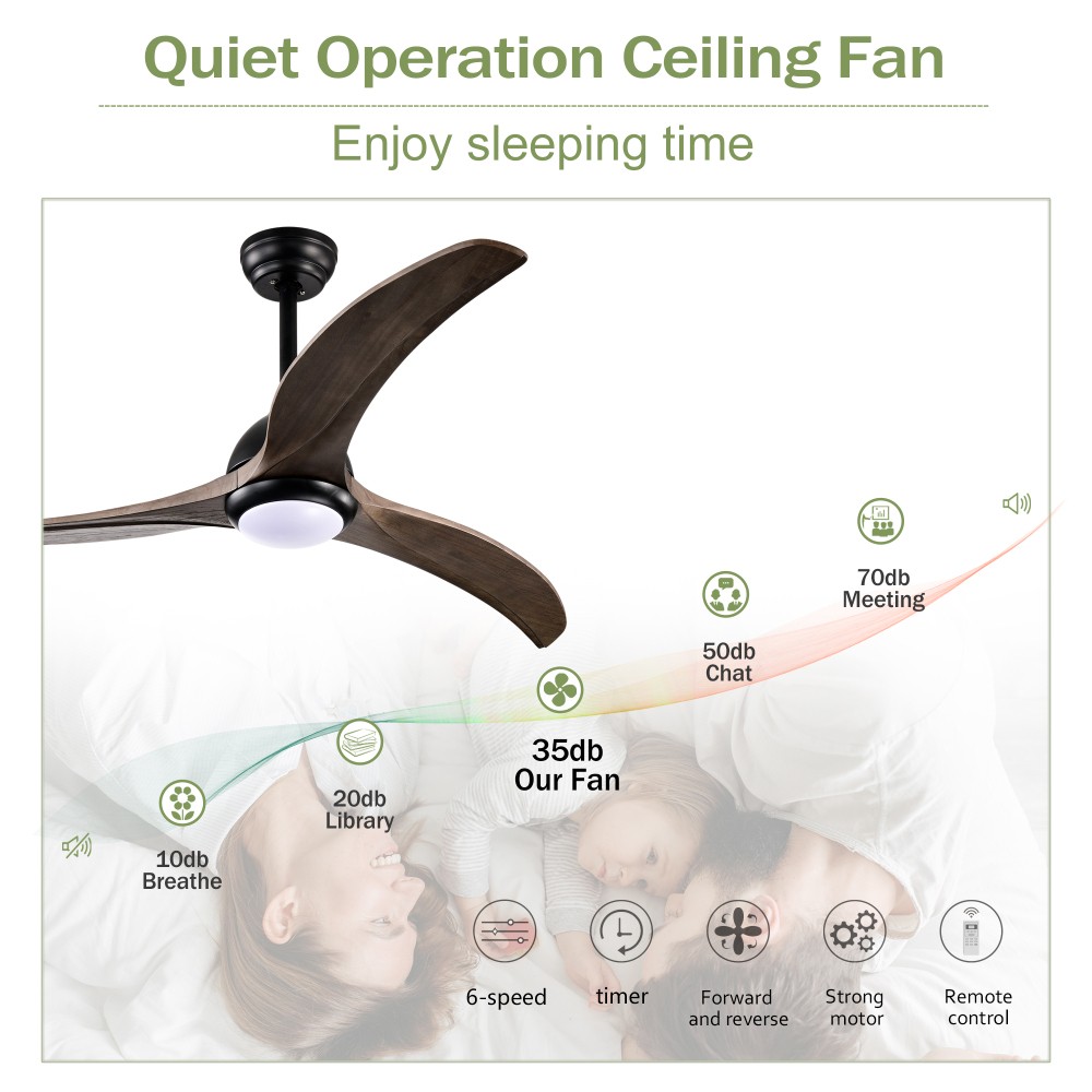 52"Solid Wood BladesCeilingFan Indoor Ceiling Fan With Light with Remote Control