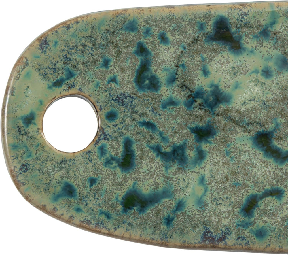 Matte Stoneware Cheese Board with Leather Tie, Green
