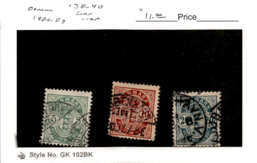 Denmark, Postage Stamp, #38-40 Used, 1884 (AE)