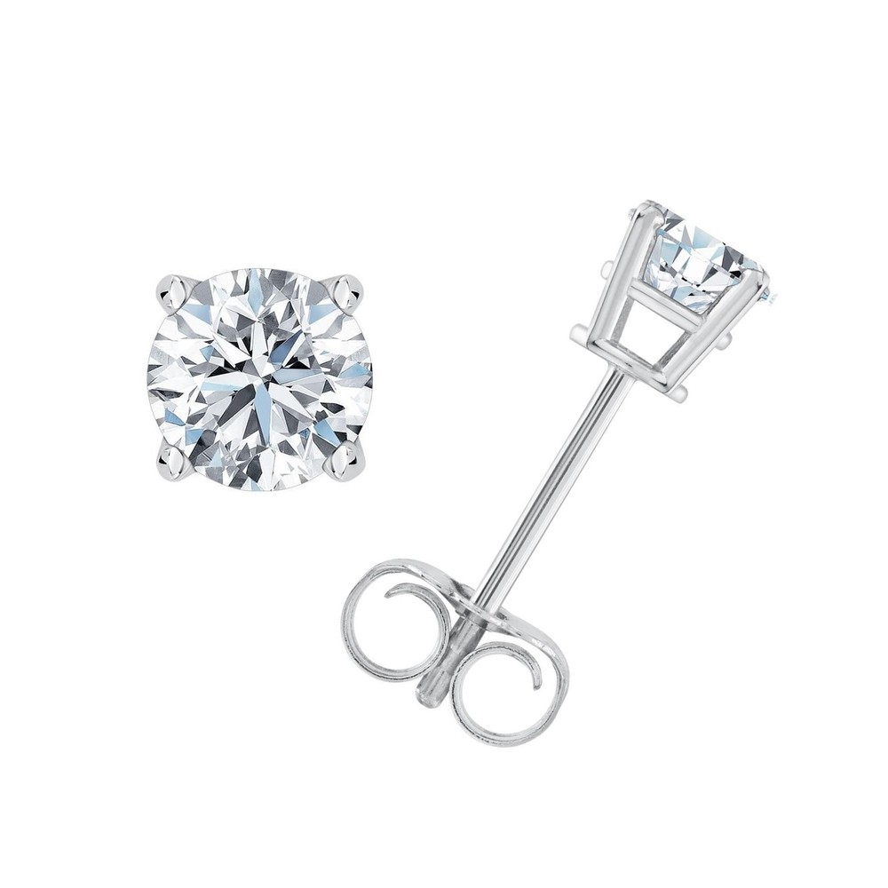Small Austrian Zircon Stud Earrings Basket Setting 3mm Solid 14k White Gold