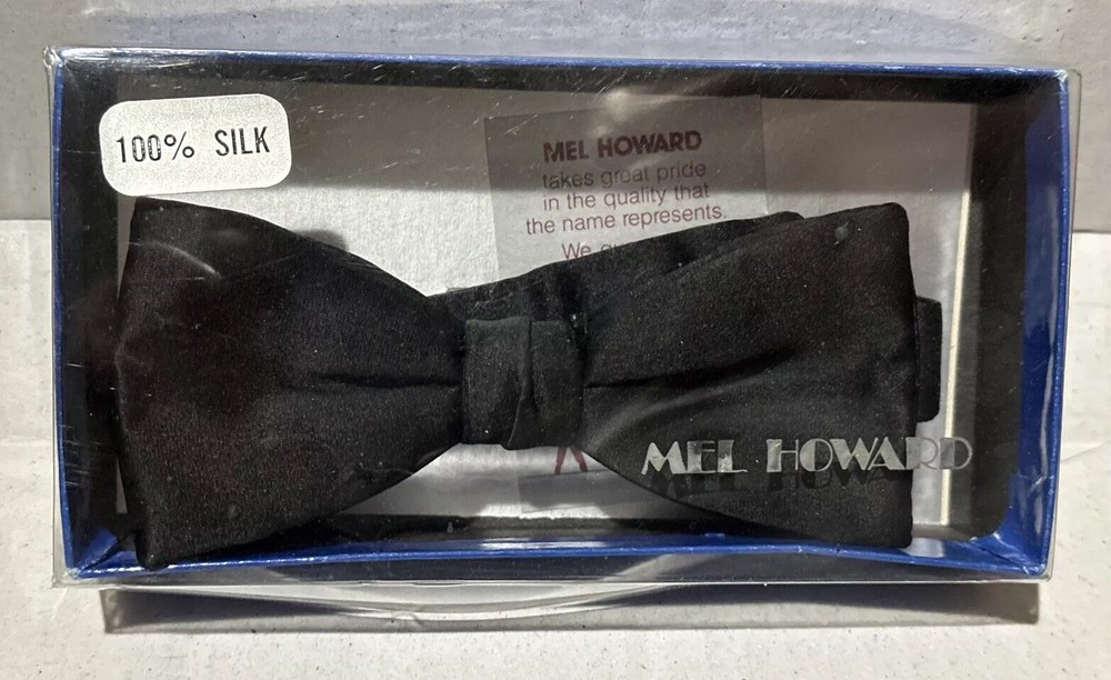 Mel Howard Silk Bow Tie Mens Black Solid Adjustable Wedding Formal Wear OPEN BOX