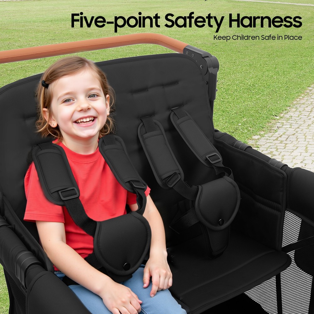 Stroller Wagon 4 Seats Quad Collapsible Stroller with Adjustable Handle & Canopy